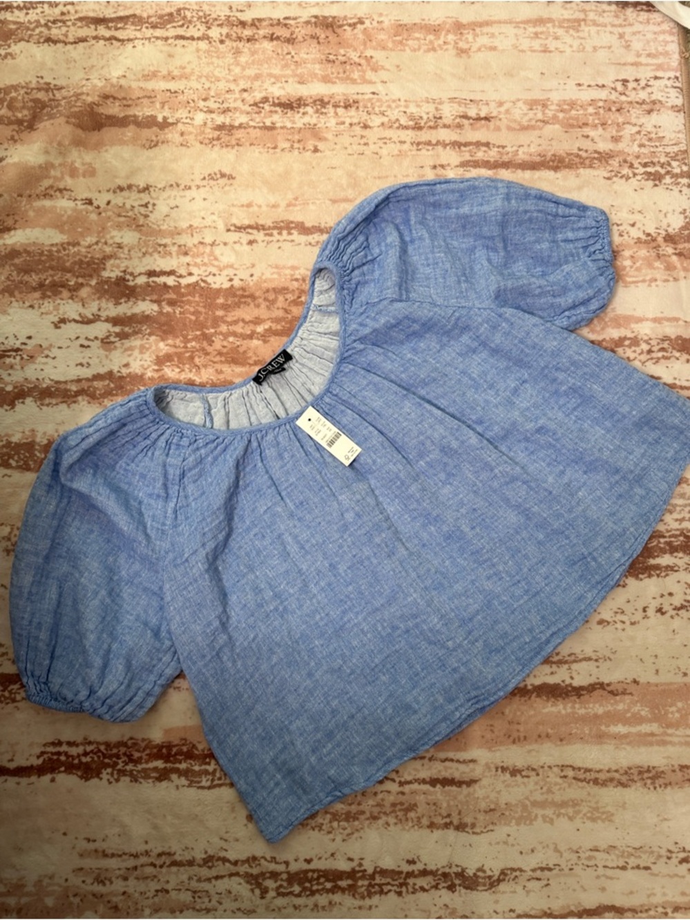J. Crew Light Blue Linen Blend Puff-Sleeve Top